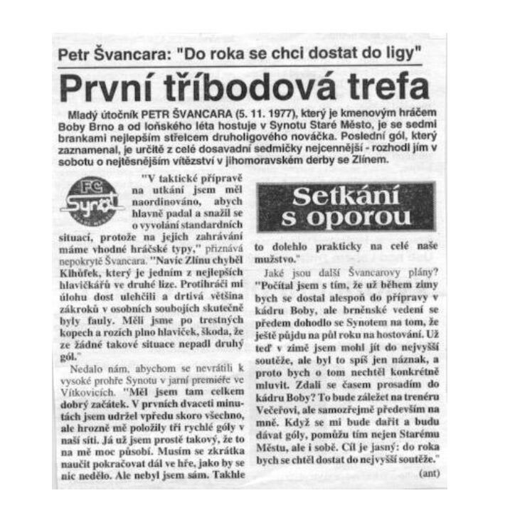 Historický rozhovor s Petrem Švancarou ze sezóny 1997/98